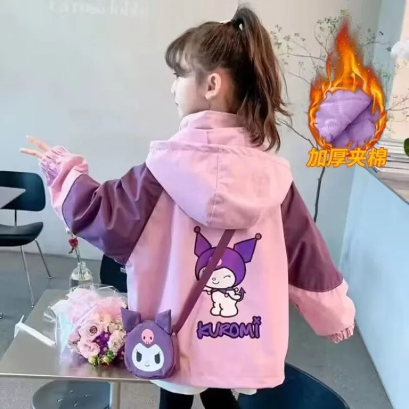 

Sanrio Kuromi Plush Lined Jacket Autumn Winter Long-sleeved Hooded Cardigan Cartoon Coat Fashionable Windproof Jacket Xmas Gift
