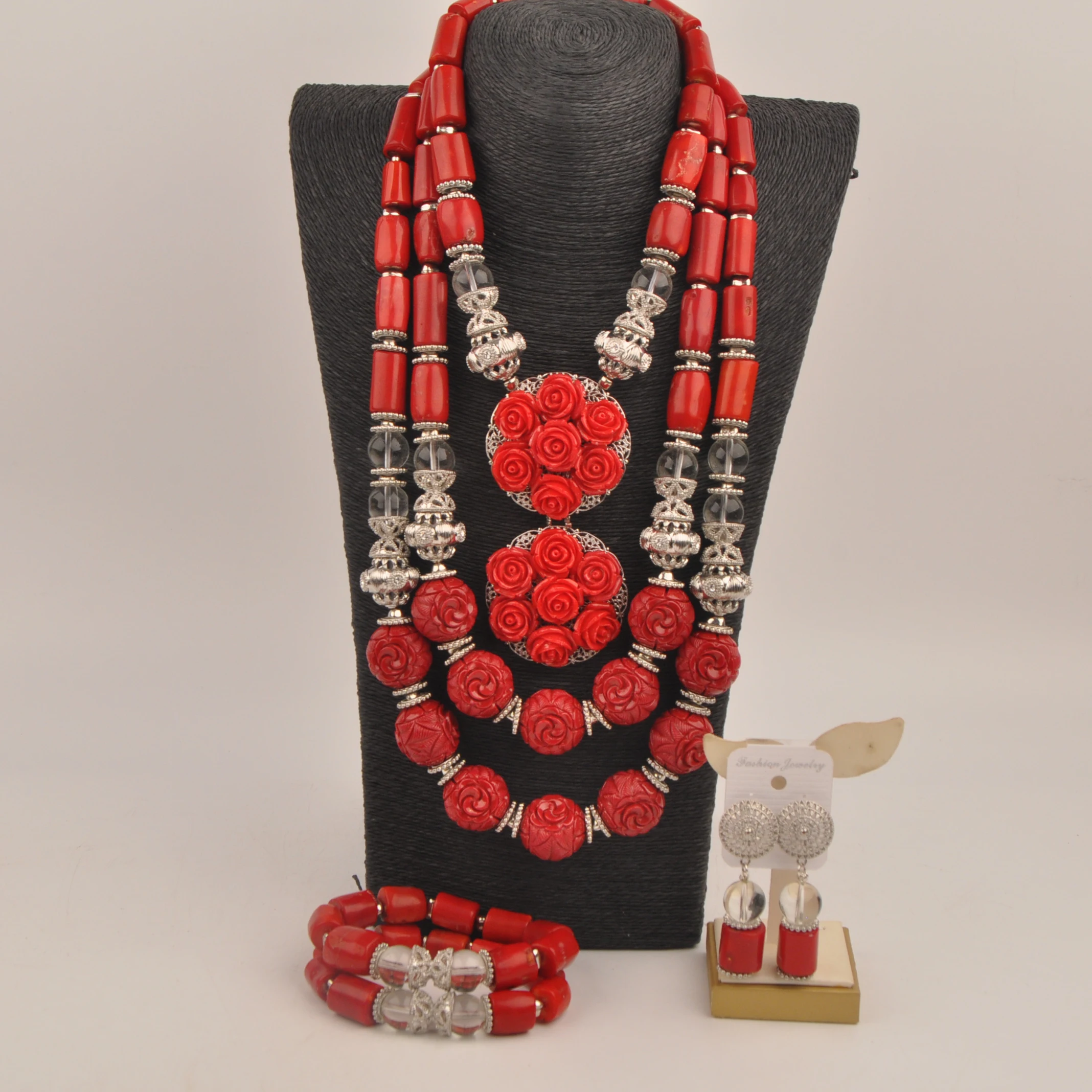 Nigerian Wedding necklace Natural Red coral African fashion jewelry collection