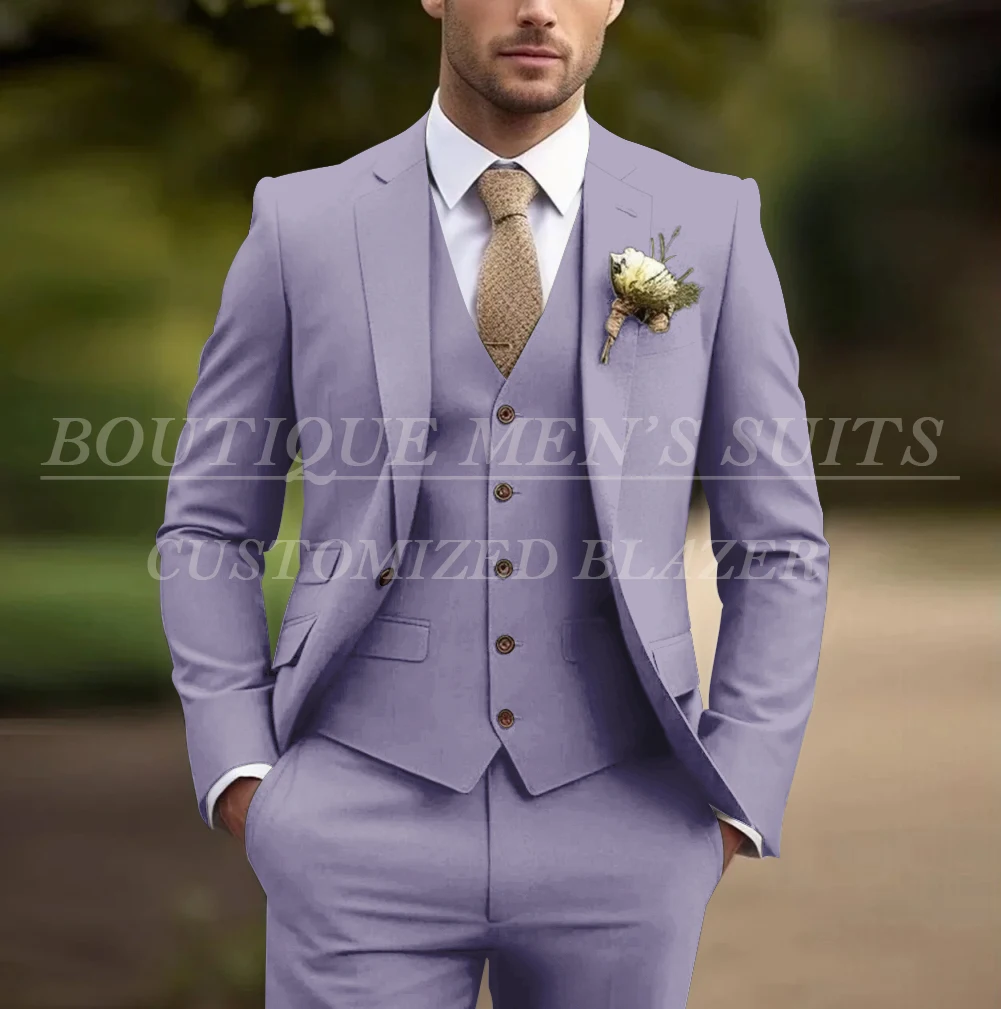 

Bespoke Wedding Men's Suits Luxury Single Breasted Peak Lapel Skinny 3 Piece Jacket Pants Vest Male Clothing Fahion Outfits