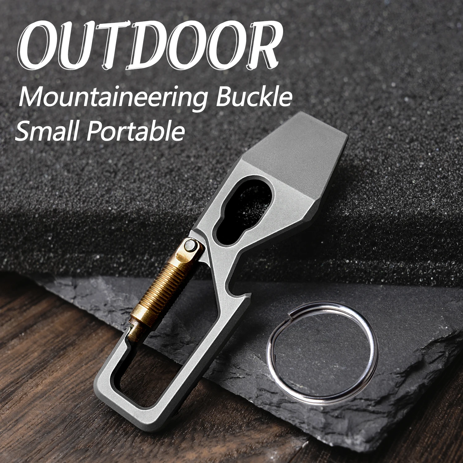 

Titanium alloy keychain outdoors Mountaineering buckle for bottle openers and pry bars Camping tool buckle New metallic gray