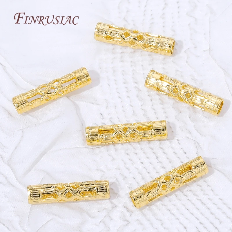 18K Gold Plated Long Tube Spacer Beads Vintage Filigree Cylinder Beads For Jewelry Making Bracelet Necklace Accessories view 3