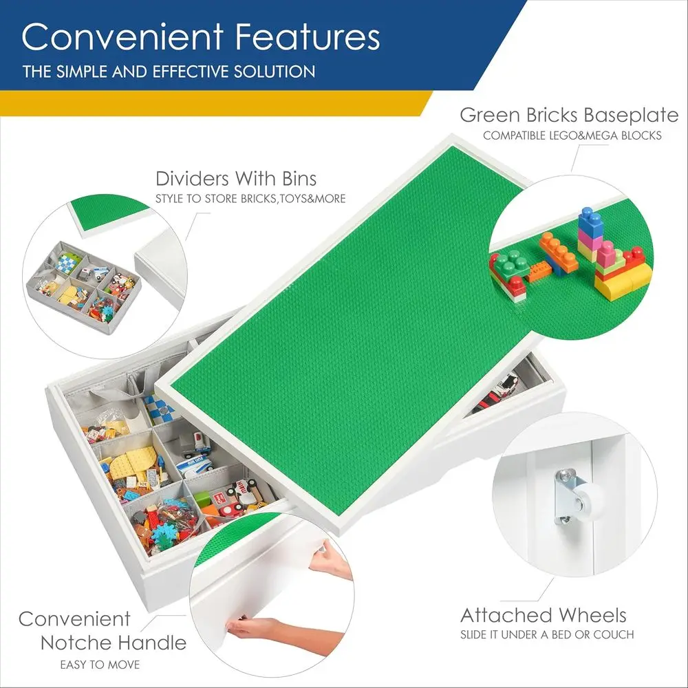 Lego-Compatible Kids Train Activity Table with Storage, Wheels, and Reversible Top for Easy Storage Under Furniture