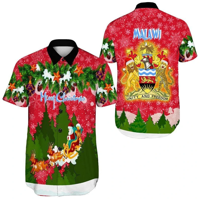 Malawi Flag Map 3D Print Short Sleeve Short Sleeve Casual Hawaiian Lapel Blouse National Emblem Blouses Africa Male Button Tops