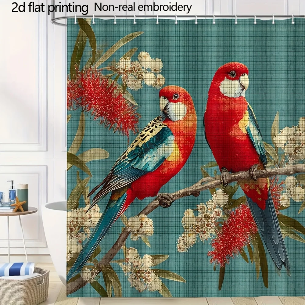 Vivid Parrots Jungle Shower Curtain Bathroom Waterproof Floral Tropical Rainforest Art Print Home Decor Accent Curtain
