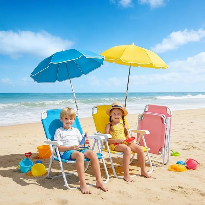UV protection European design polyester children's clip-on beach chair umbrella Portable adjustable outdoor parasol