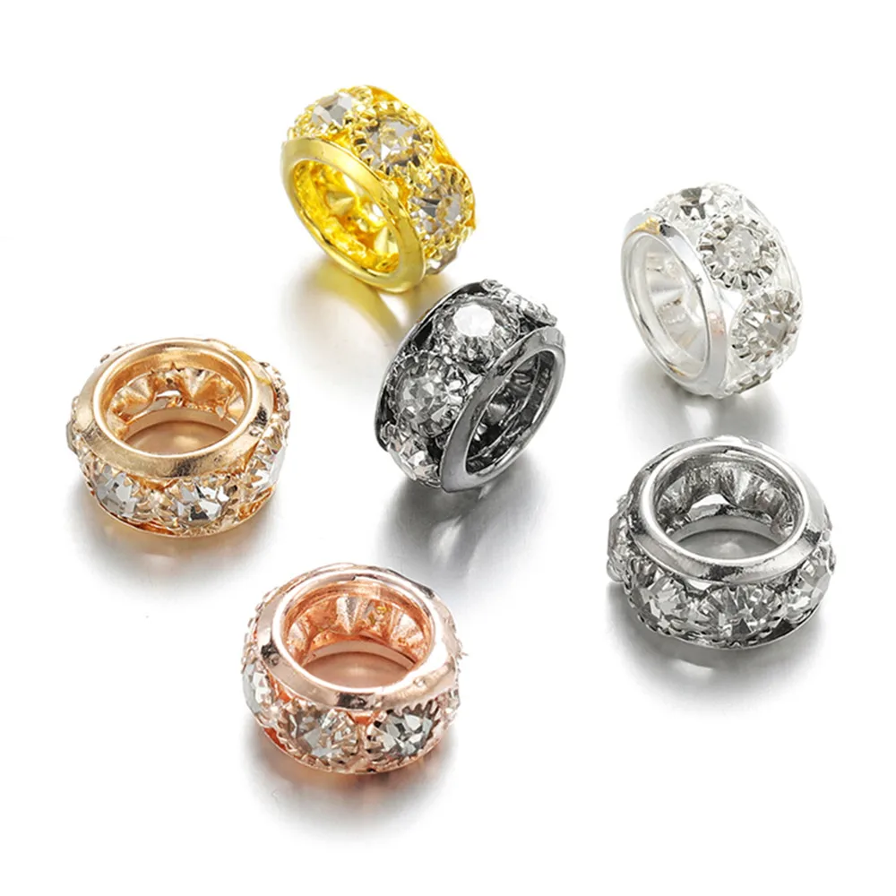 20 Teile/los 10/12mm Strass Runde Form Großes Loch Lose Perlen Metall Kristall Spacer Perlen für Schmuck Machen DIY Zubehör