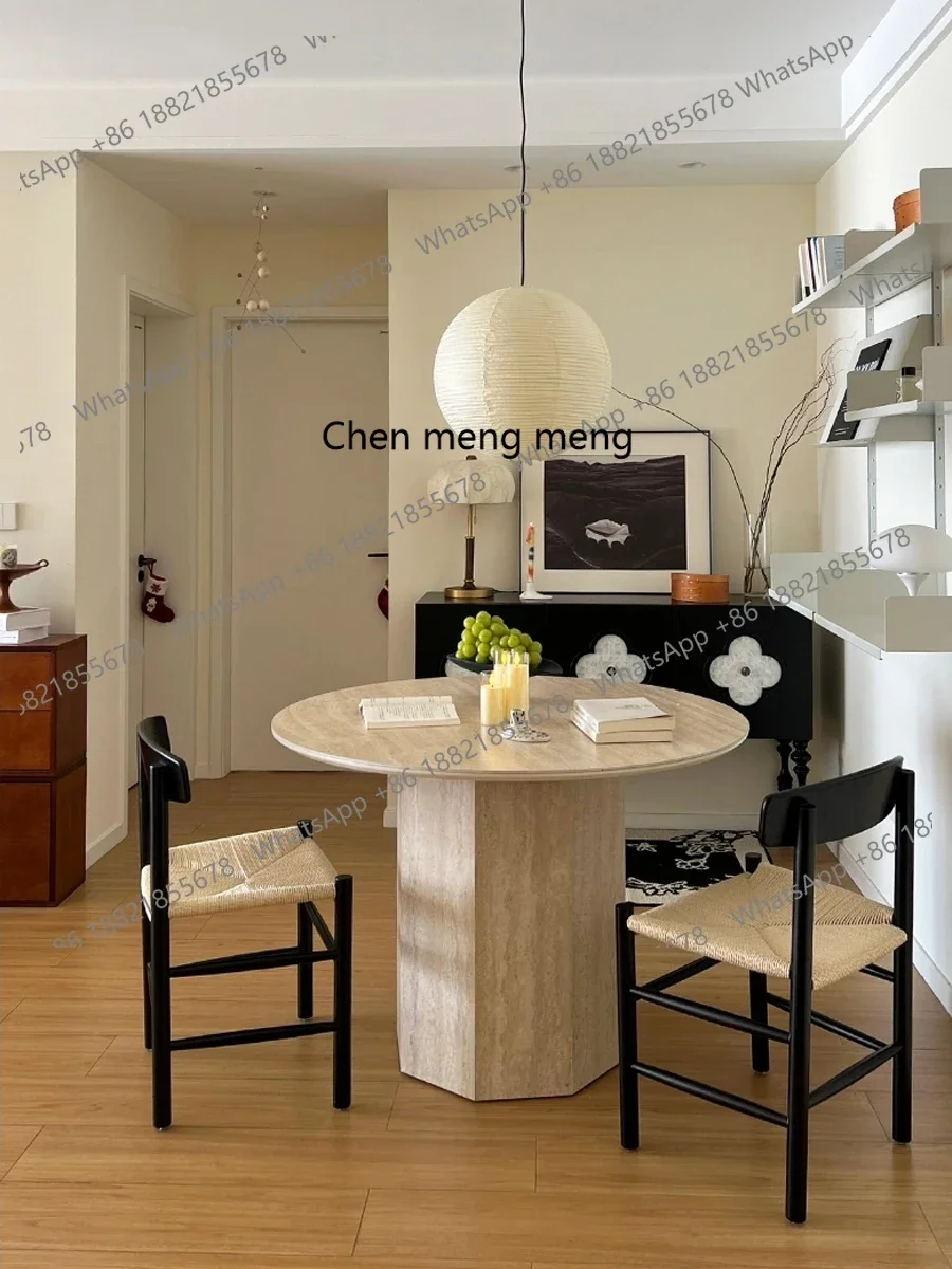 

Новое поступление, скандинавский свет, роскошный обеденный стол в стиле ваби, дизайнерская модель для комнаты, мраморный круглый травертин, каменная плита, круглый стол