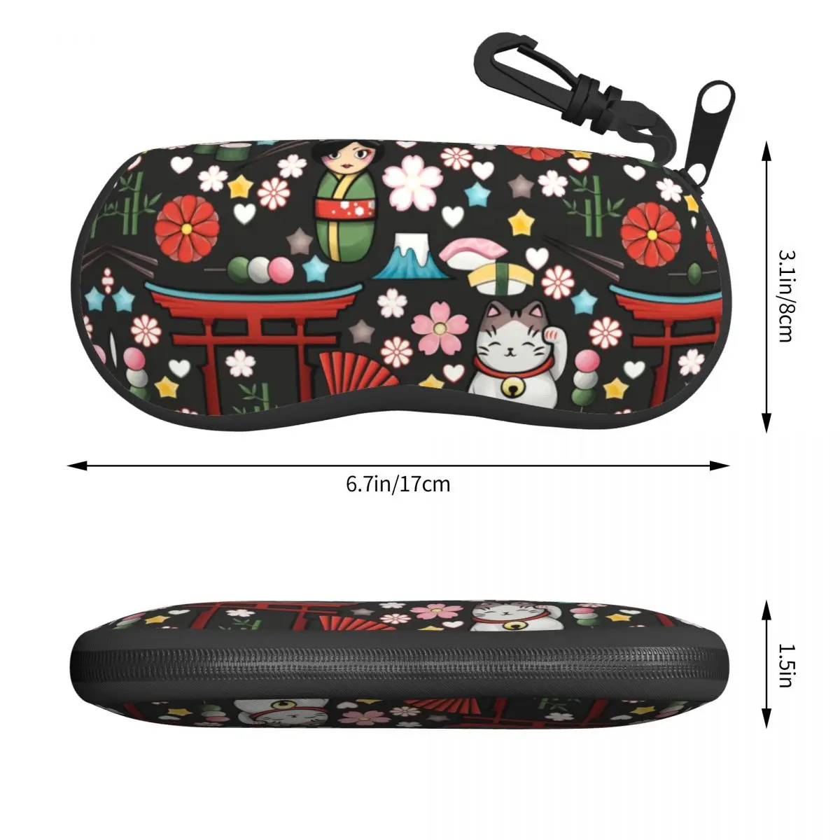 Custom Kawaii Maneki Neko Lucky Cat Shell Eyeglasses Protector Cases Fashion Sunglass Case Japanese Geisha Art Glasses Pouch