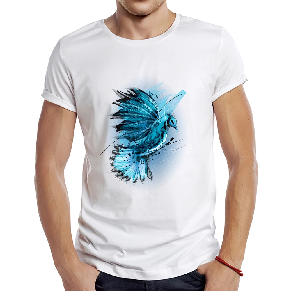 Men's Funny Blue Jay Printed Tee Short-Sleeve T-Shirt Animal Tops For Spring Summer