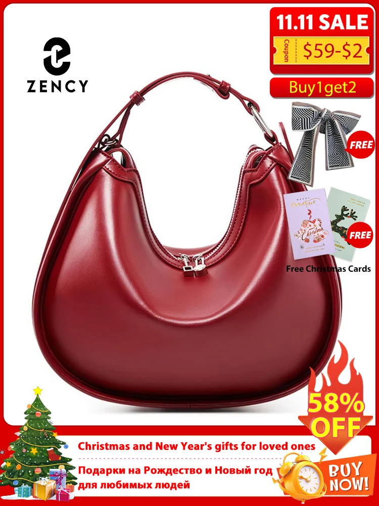 

Zency Premium Genuine Leather Women's Handbag Luxury Hobo Bag Large Capacity Fashion Shoulder Bolsa for Wife Lover Girl Gift Sac