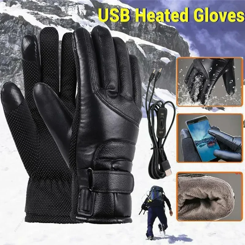 Thermal Touch Screen Bike Gloves Guante Motorcycle Gloves Electric Heated Gloves Rechargeable USB Hand Warmer Heating Gloves