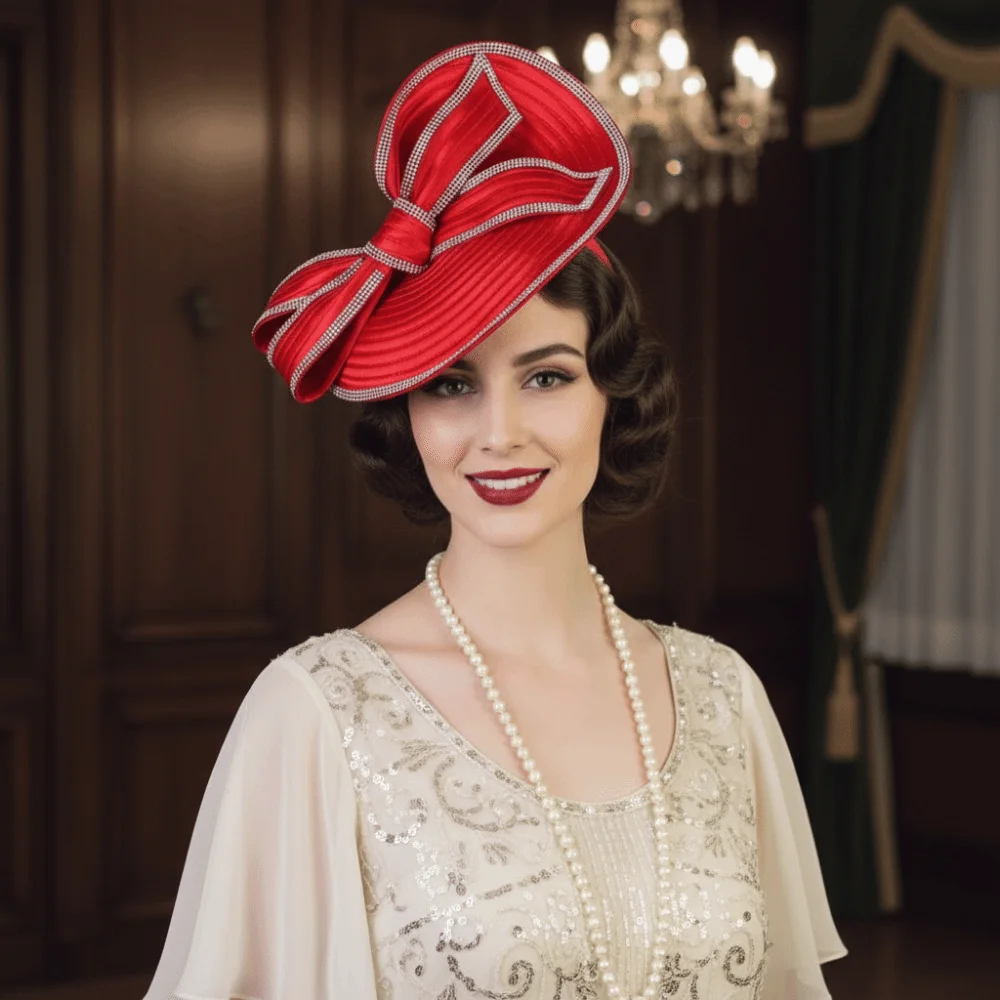 

Exquisite Vintage Fascinator Hat Elegant Bowknot Hair Band Bride Headdress Formal Hat Sweet 1920s Hair Accessories Wedding