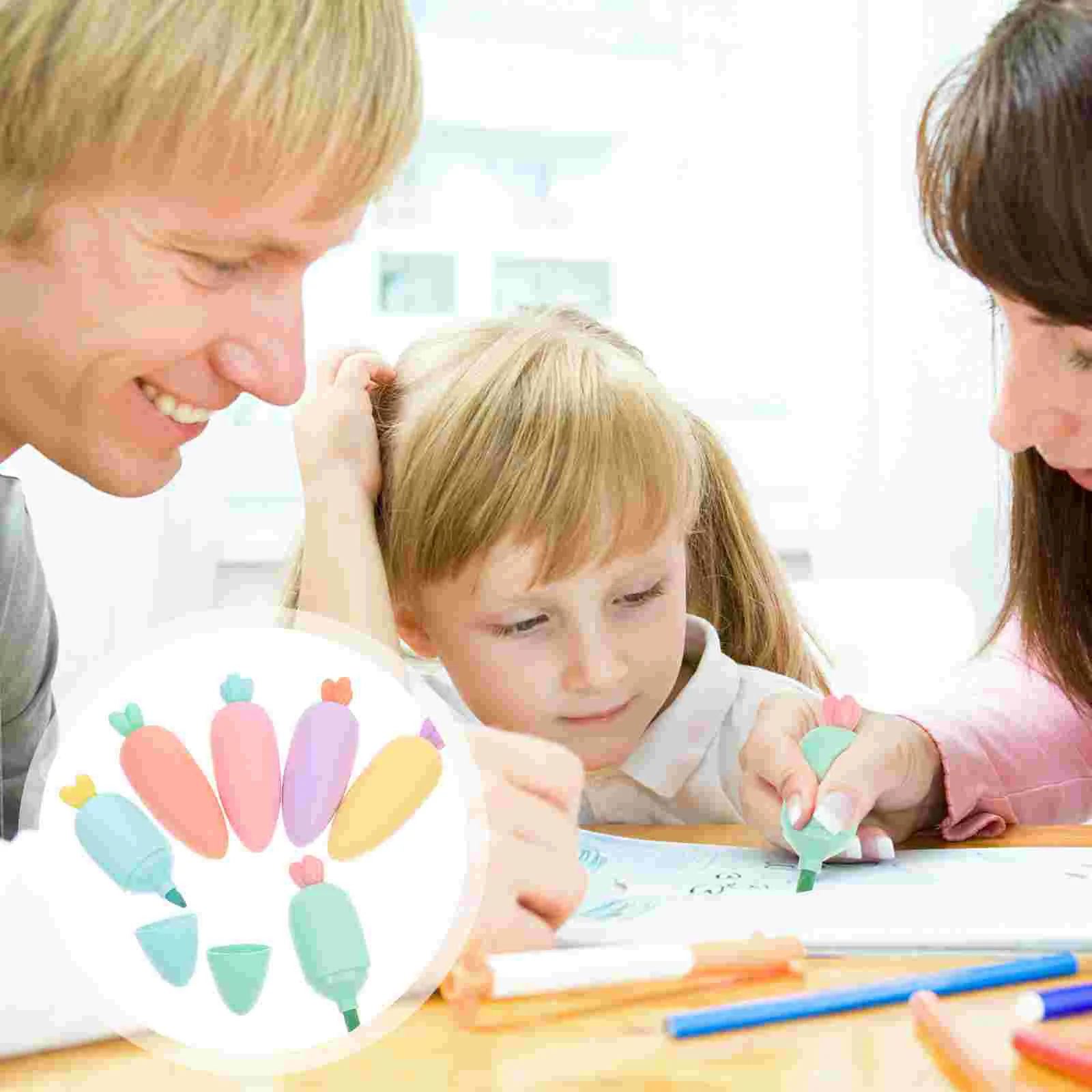 

6 Pcs Carrot Highlighter Colored Pencils Carrots Cute Highlighters for Girls Pastel Plastic Aesthetic School Supplies Pupils