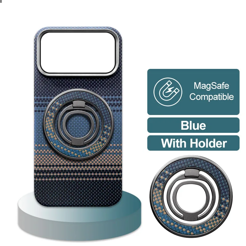 Real Carbon Fiber Magnetic Case for iPhone17 Pro Max Kevlar Aramid Magsafe Ultra-thin Case Luxury Phone Back Cover with Holder