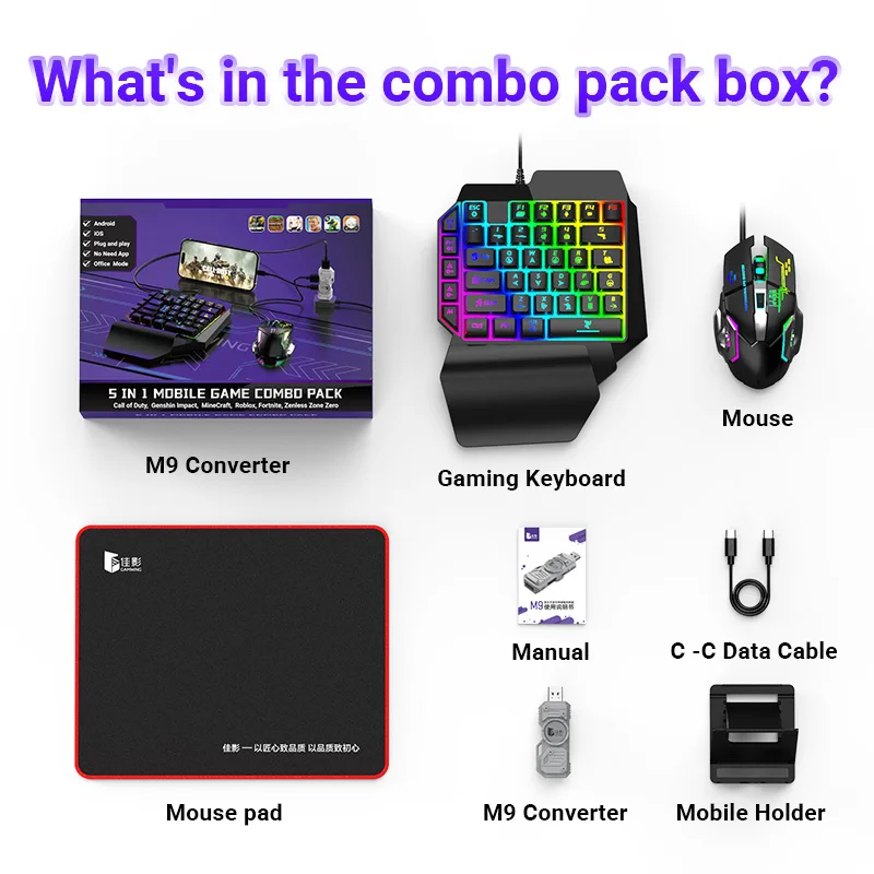 محول محول لوحة مفاتيح وماوس لألعاب الهاتف المحمول Gamwing M9 لجهاز Call of Duty PUBG وما إلى ذلك لنظام Android وIOS