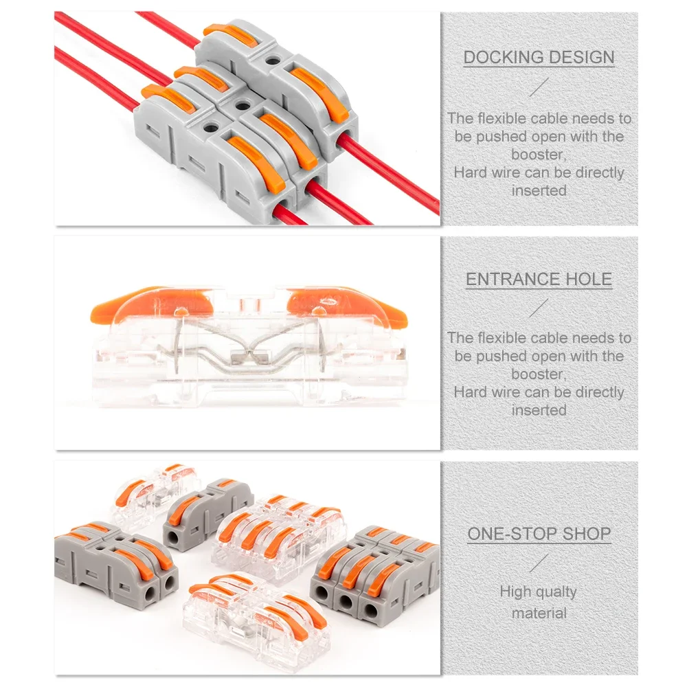 34/50pcs Lever Wire Connector For Quick Connection 28-12 AWG 1-to-1 In-line Wire Connector Compact Splice Insulated Terminal