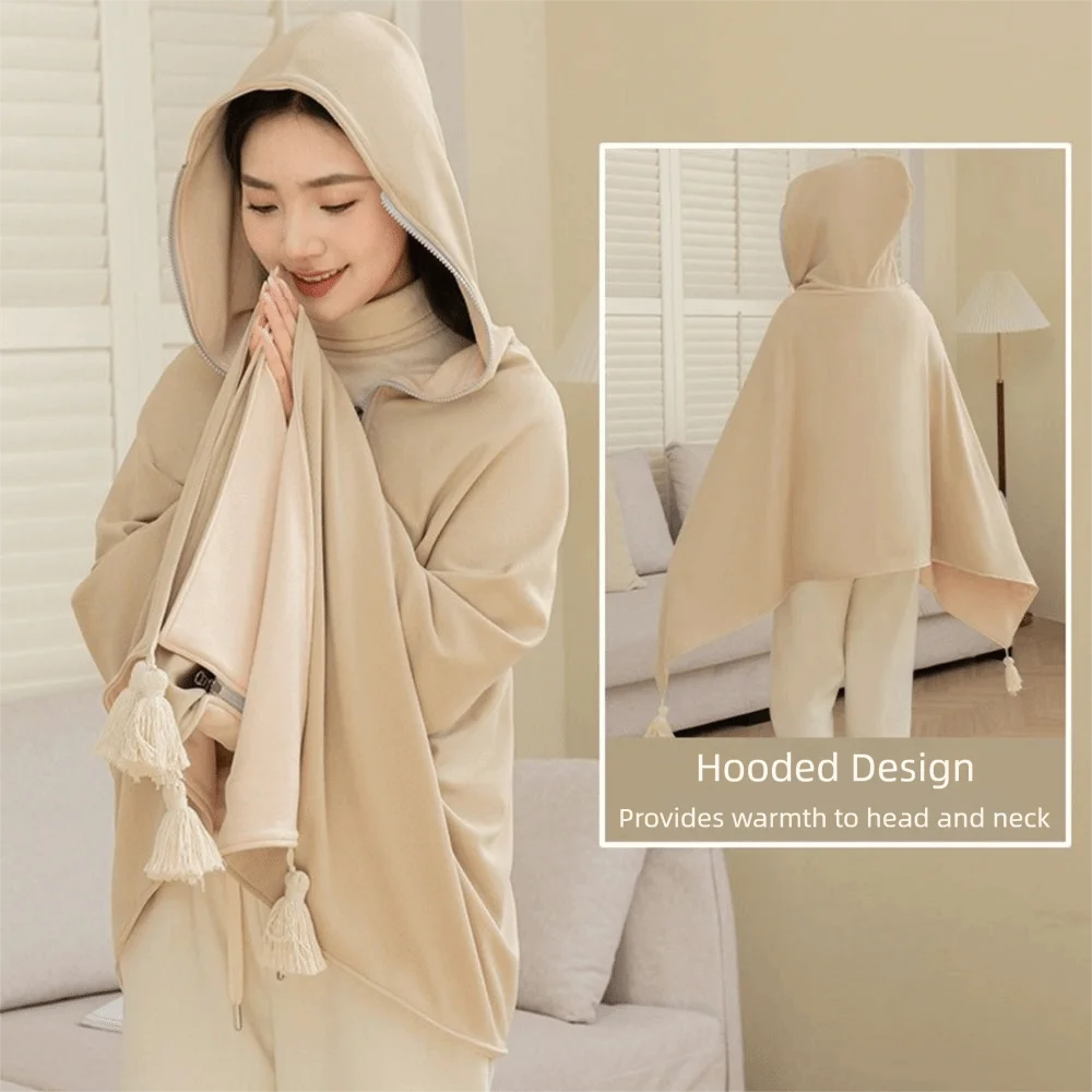 

High Quality Wearable USB Electric Heated Blanket 3 Heating Levels Washable Hooded Shawl Portable Heating Lap Blanket Office