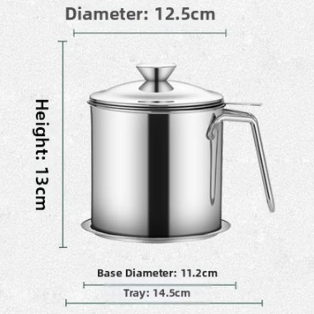 Oil Filtering Pot Stainless Steel 304 with Detachable Components 13.5 x 13.5 x 15 cm Size for Home Kitchen Use