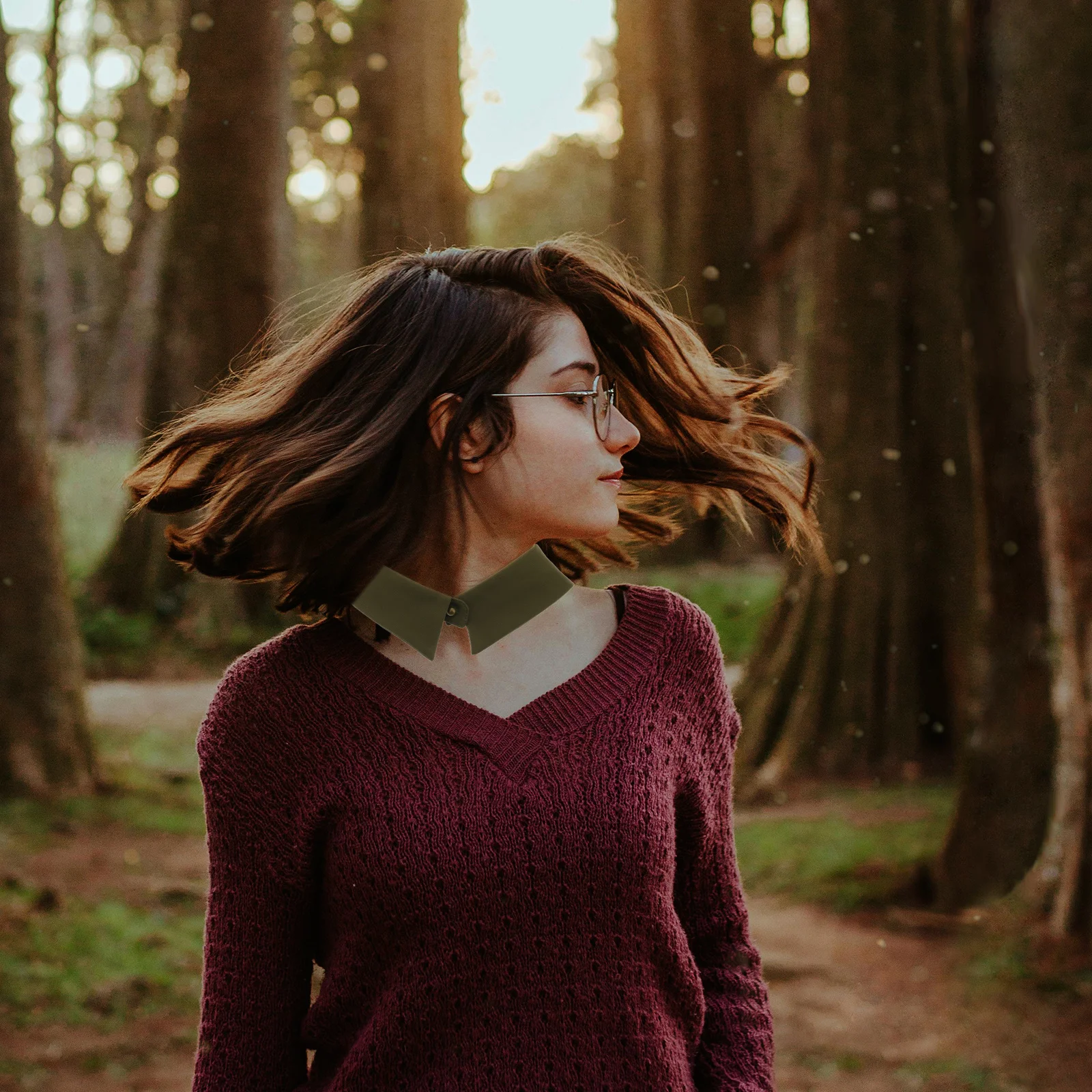 ปกเสื้อปลอมสีเขียวทหารสำหรับผู้หญิง ปกเสื้อแบบถอดได้ทันสมัย ระบายอากาศได้ดี ดีไซน์แฟชั่น