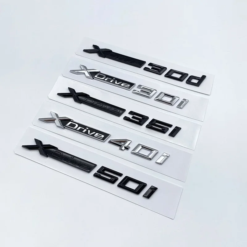 3D AB Black Silver Lettering XDrive30i XDrive35i XDrive40i XDrive48i XDrive50i XDrive30d For BMW X5 Car Rear Trunk Emblem Sticke