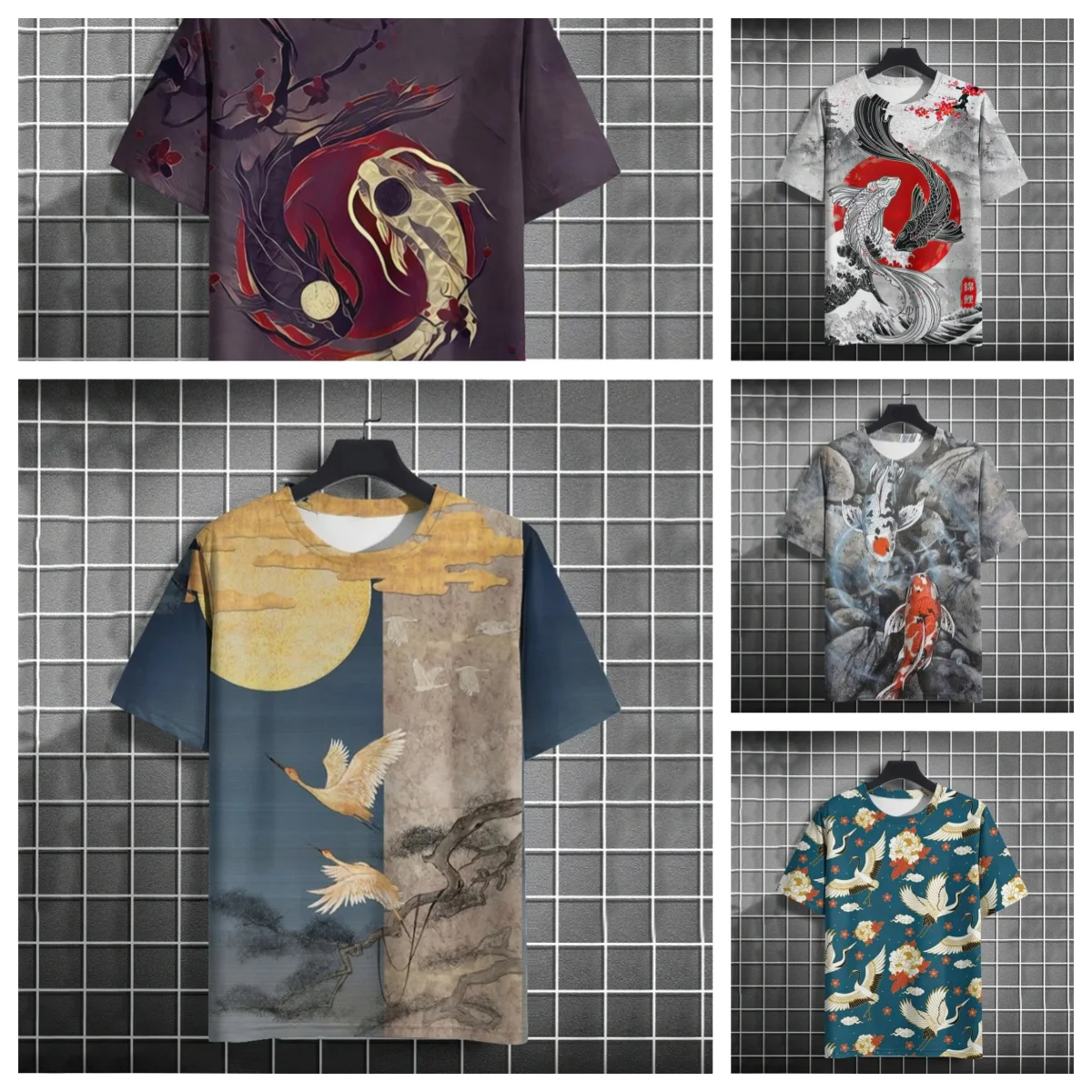 

Футболка с 3D принтом «Журавль» 2025 года, модные повседневные топы с короткими рукавами в китайском стиле, оверсайз с 3D принтом кои, уличная одежда высокого качества