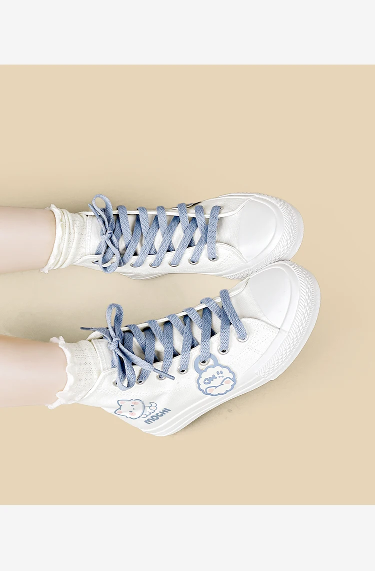 Amy und Michael Kawaii Kitty Cartoon Schuhe Damen High-Top Canvas Schuhe Niedliche Schnürschuhe für Teenager-Mädchen und Studenten – Detail 6