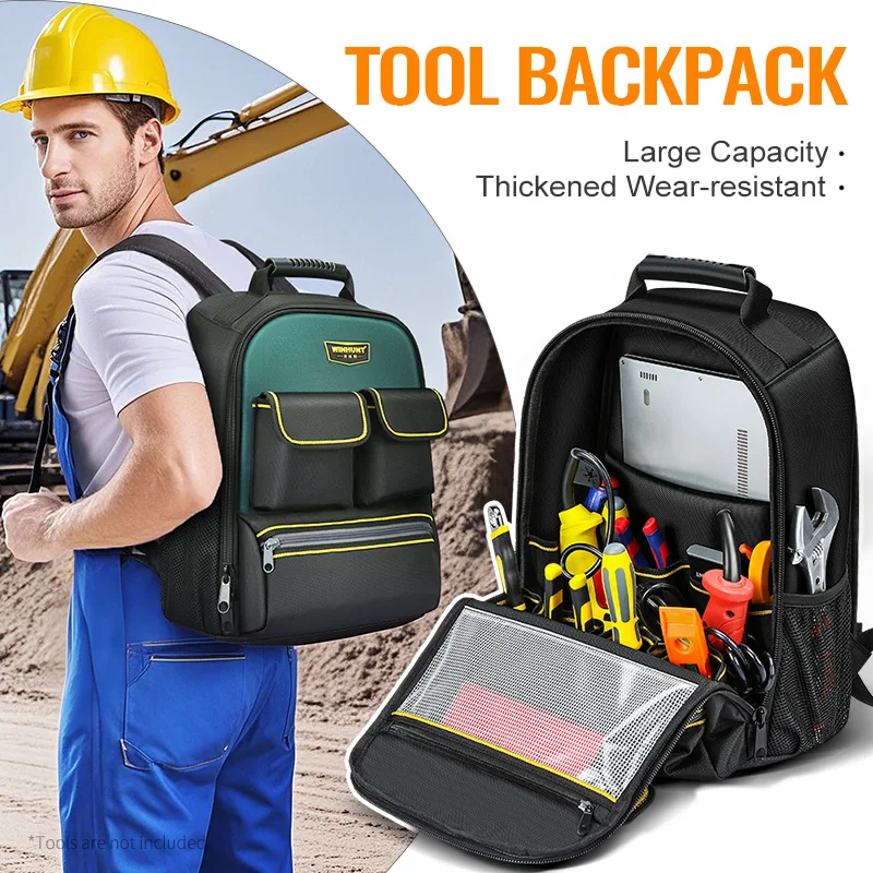 Tool Bag Backpack, Multi-Tool Pouch With Shoulder Strap, Heavy-Duty Tool Bag with Padded Shoulder, Back, and Waist Straps