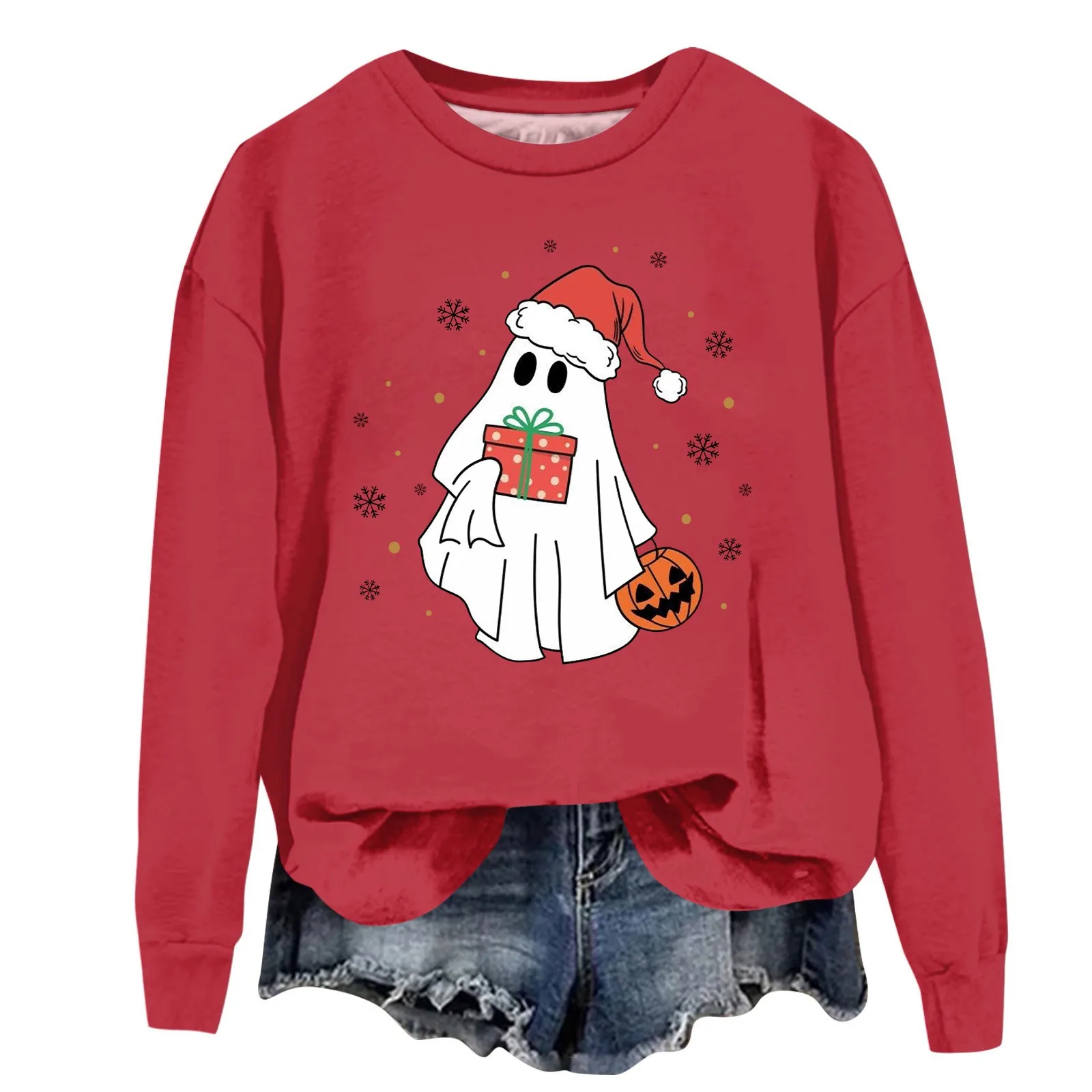 Ladies' Fashionable Casual Long Sleeved Christmas Print Round Neck Hoodie Top спортивный костюм женский Sudaderas De Mujeres