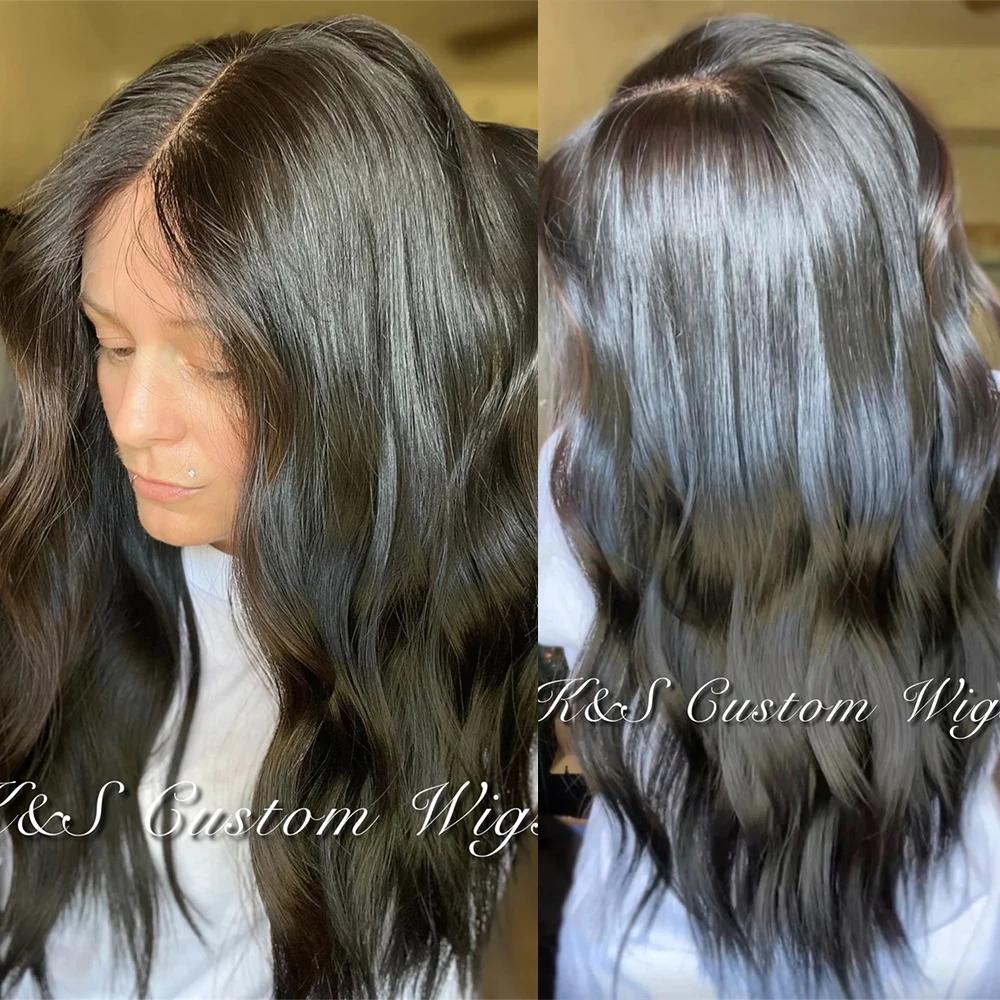 Dark Brunette Highlights 13x4 HD Lace Front Party Wig Middle Part Soft Long Natural Wave Preplucked Hairline Synthetic Wig