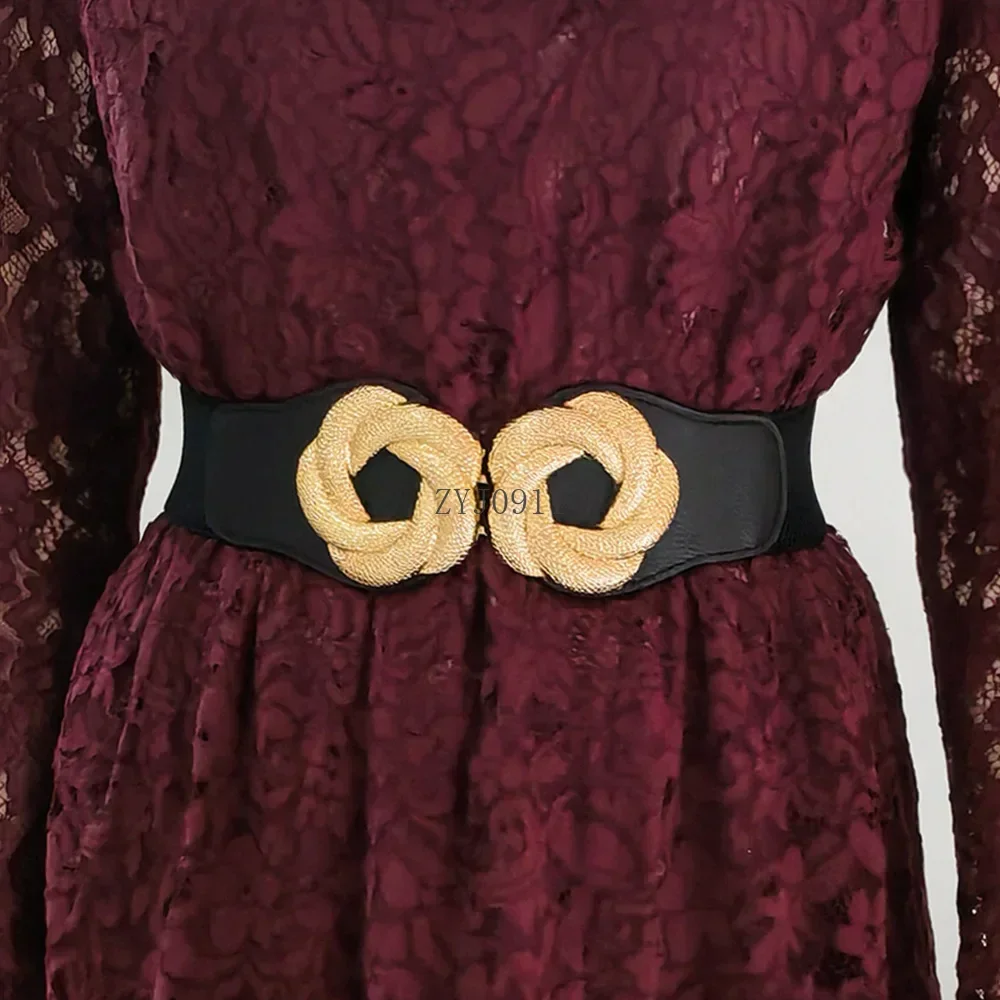 สุภาพสตรีแฟชั่นเข็มขัดกว้างเสื้อเสื้อกันหนาว Elastic เอว Seal เข็มขัดรัดตัวสําหรับผู้หญิงดอกไม้หัวเข็มขัดหญิงเข็มขัด