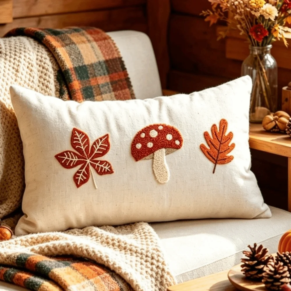 New Soft Throw Pillow Covers Maple Leaves Zipper Closure Cushion Covers Orange Red Mushroom Decorative Pillow Case Fall Decor