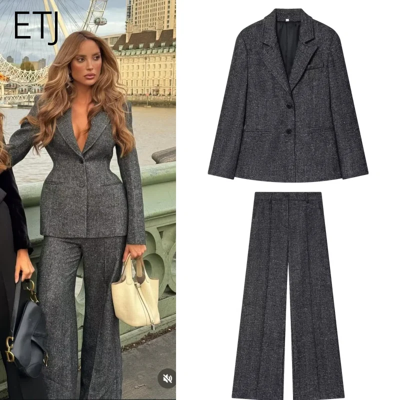 

ETJ 2026 women's spring new commuting versatile classic blend texture fabric two-button suit jacket & matching suit trousers