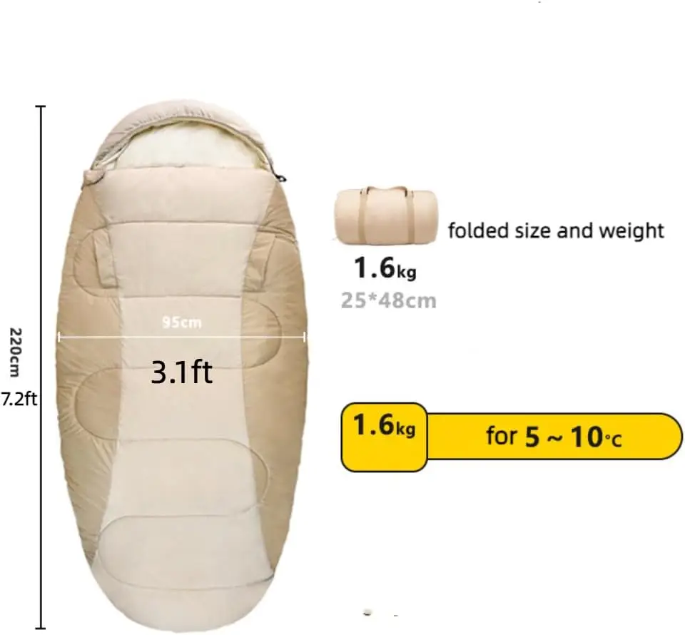 

Camping Sleeping Bag Ultralight 5-10℃ Washable Cotton Warm Sleeping Bags for Backpacking Outdoor Wearable Bag Traveling Hiking