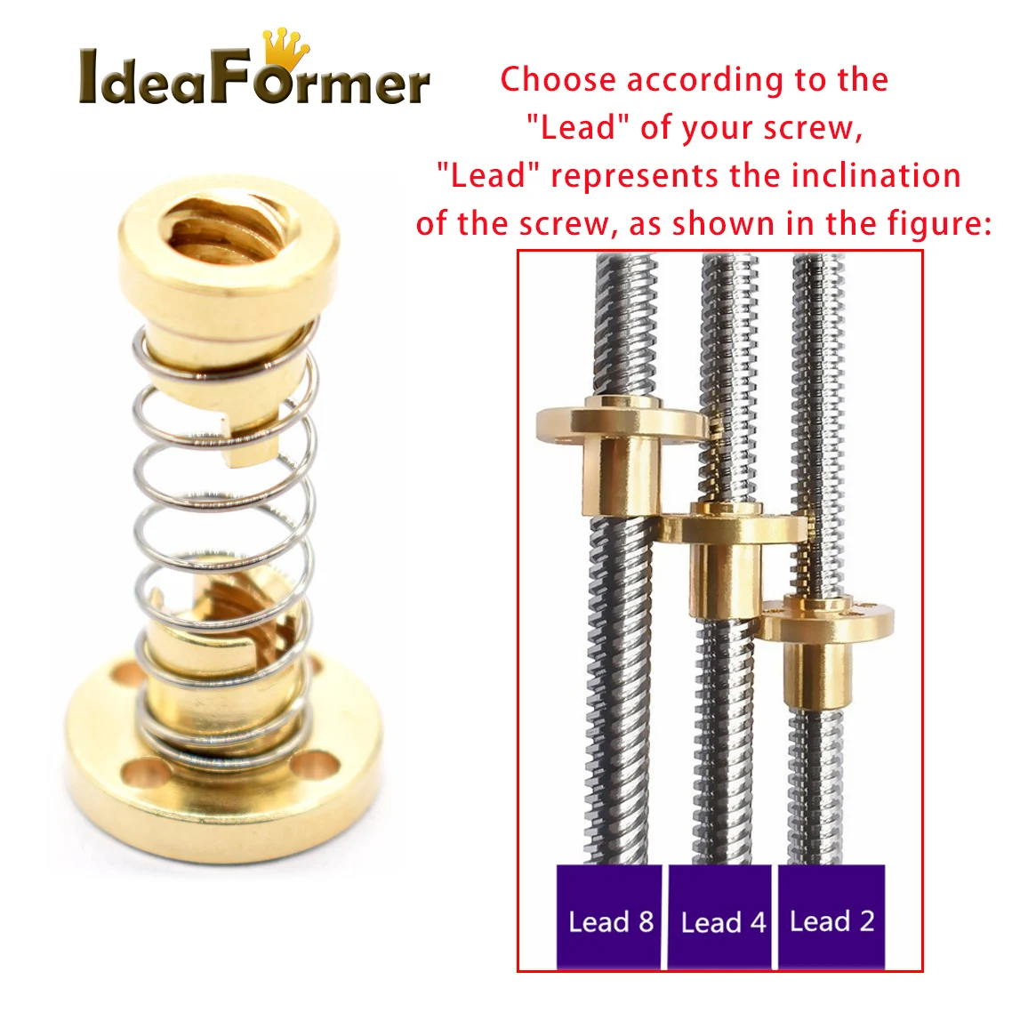 3D Printer T8 Anti Backlash Nuts For Lead 2mm / 4mm / 8mm Acme Threaded Rod Eliminate the gap Spring Loaded DIY CNC Accessories