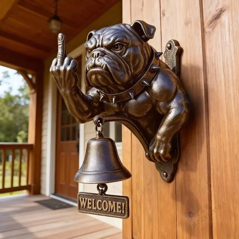 Retro Pug Dog Shaped Doorbell Funny Welcome Animal Themed Front Door Chime Bell Entry Wall Knocker Dinner Bell Decoration