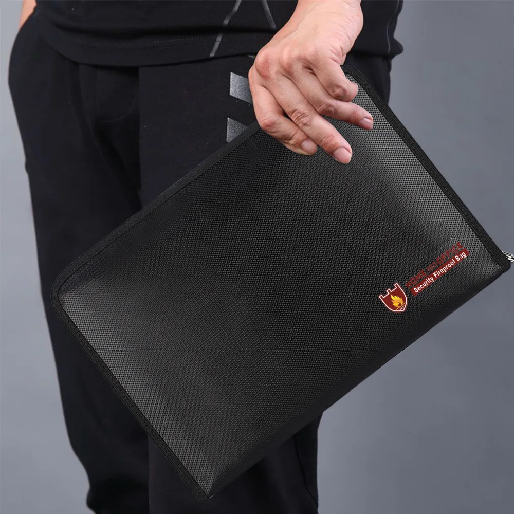 Borsa portadocumenti portatile ignifuga resistente all'acqua borsa sicura per cartelle di denaro di grande capacità con chiusura a cerniera a 12 tasche in formato A4