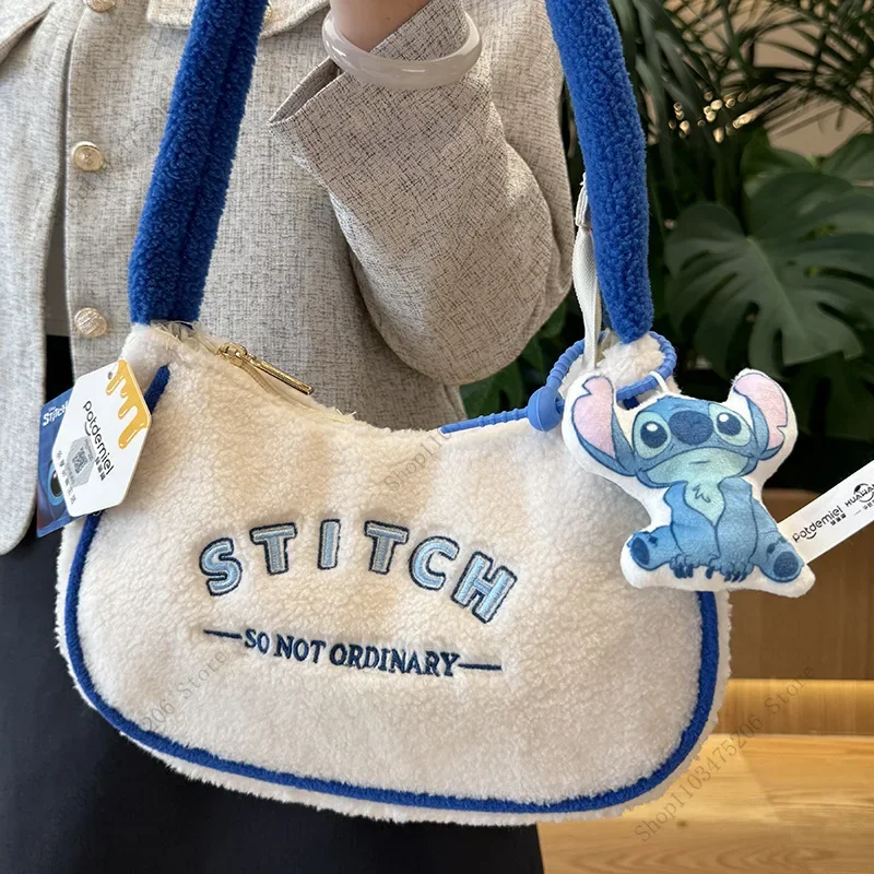 

Kawaii Disney Stitch Shoulder Bag Large Capacity Armpit Bag Cartoon Embroidered Handbag Cosmetics Mobile Phone Storage Bags