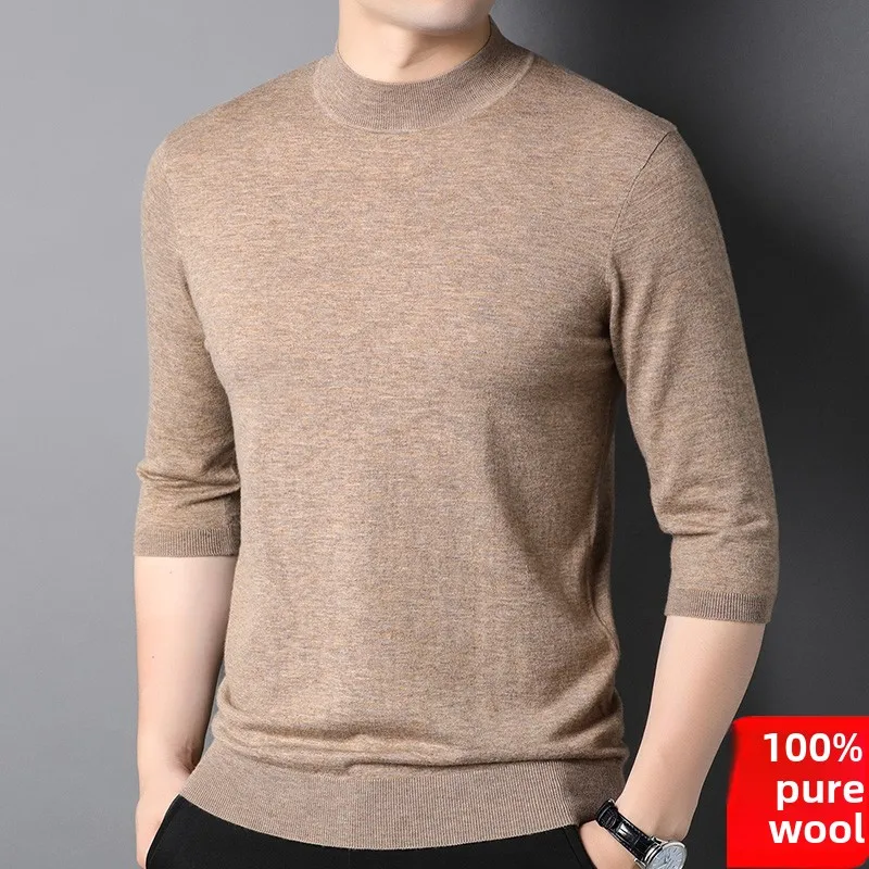

Men's f-High Collar Pure Wool Knitwear 3/4 Sve Base Layer irt Faionable Ci Sle Winter Busin Casual Color