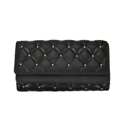 Fashion Studded Women's Wallet with Plaid Pattern Solid Color Large Capacity Diamond Grid Purses for Women