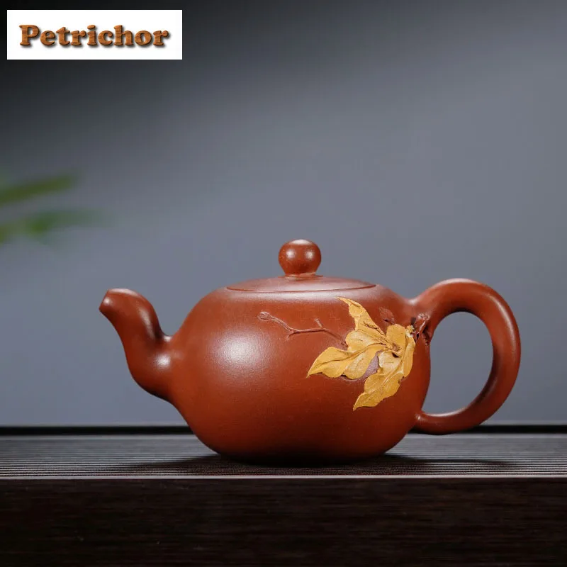 

340 мл традиционные чайники из фиолетовой глины Исин, горшок ручной работы с листьями, необработанная руда, грязевой чайник Чжу, чайник Zisha, чайный сервиз, принадлежности для ча