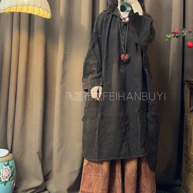 26 New Arrival Spring/autumn Women Casual Loose Good Quality Cotton Linen Knee-length Dress All-match Wrist Sleeve Dresses F289