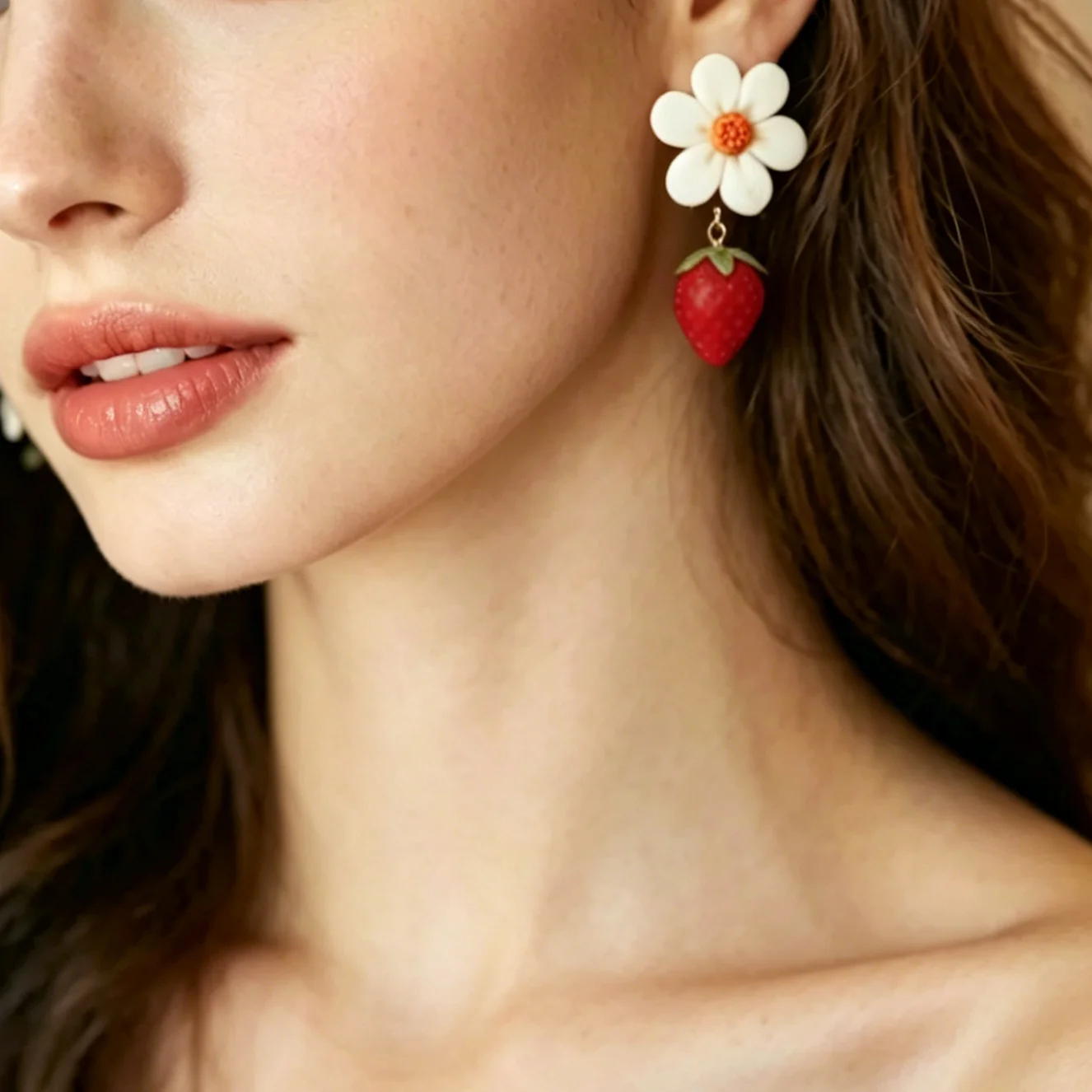 Spring Summer Handmade Polymer Clay Earrings Cute Flower Daisy Fruit Dangle Women\'s Accessory Layer Drop Summer Jewelry Gifts