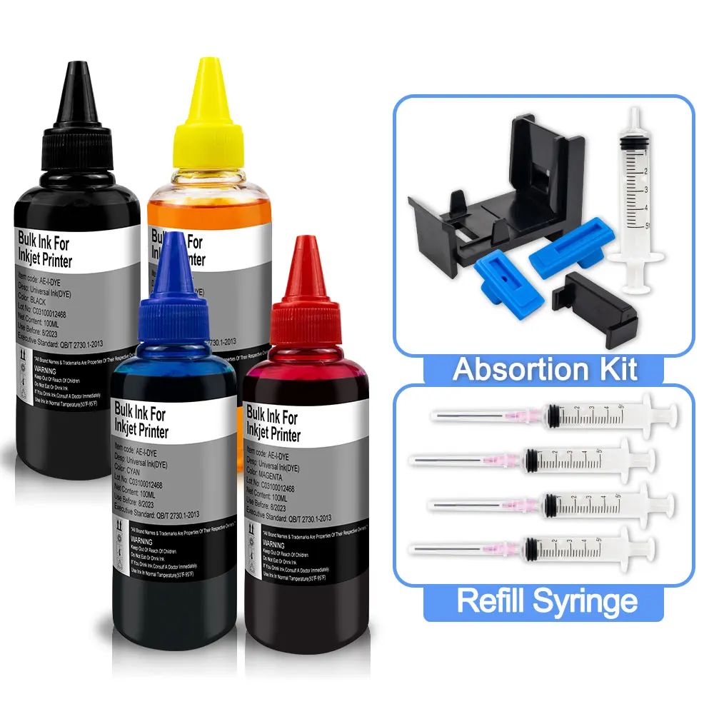 ALIZEO Universal Refill Ink Kit for Epson for Canon for HP for Brother Printer CISS Ink refillable printers dye Ink