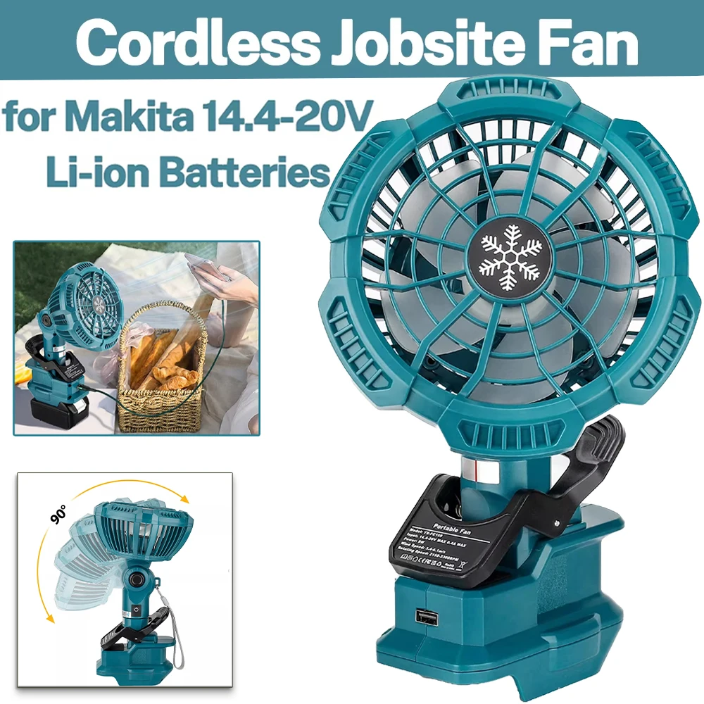 

Portable Clip-on Fan for Makita 18V Battery Outdoor Camping Fan 3 Energy Saving Speed Settings for Bedroom, Outdoors and Camping