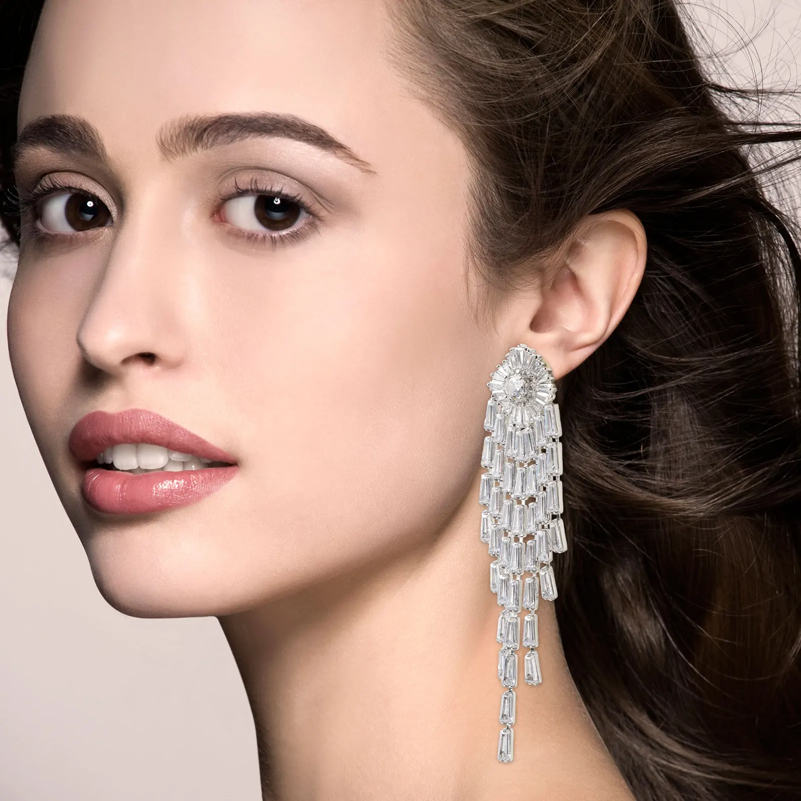 

Tassel Earrings Trendy for Female Silver Teen Girls Women Zircon Drop Miss