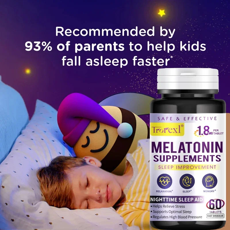 Melatonin Pills Supplement - Helps Relieve Stress and Anxiety, Deep Sleep, Prevents Insomnia, Improves Sleep Quality