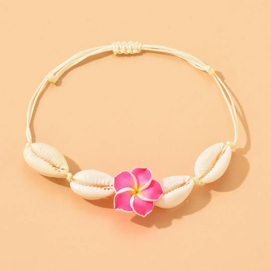 Retro Pink Eggflower Shell Bracelet For Women Bohemian Summer Beach Woven Rope Bracelet Party Jewelry Y2K