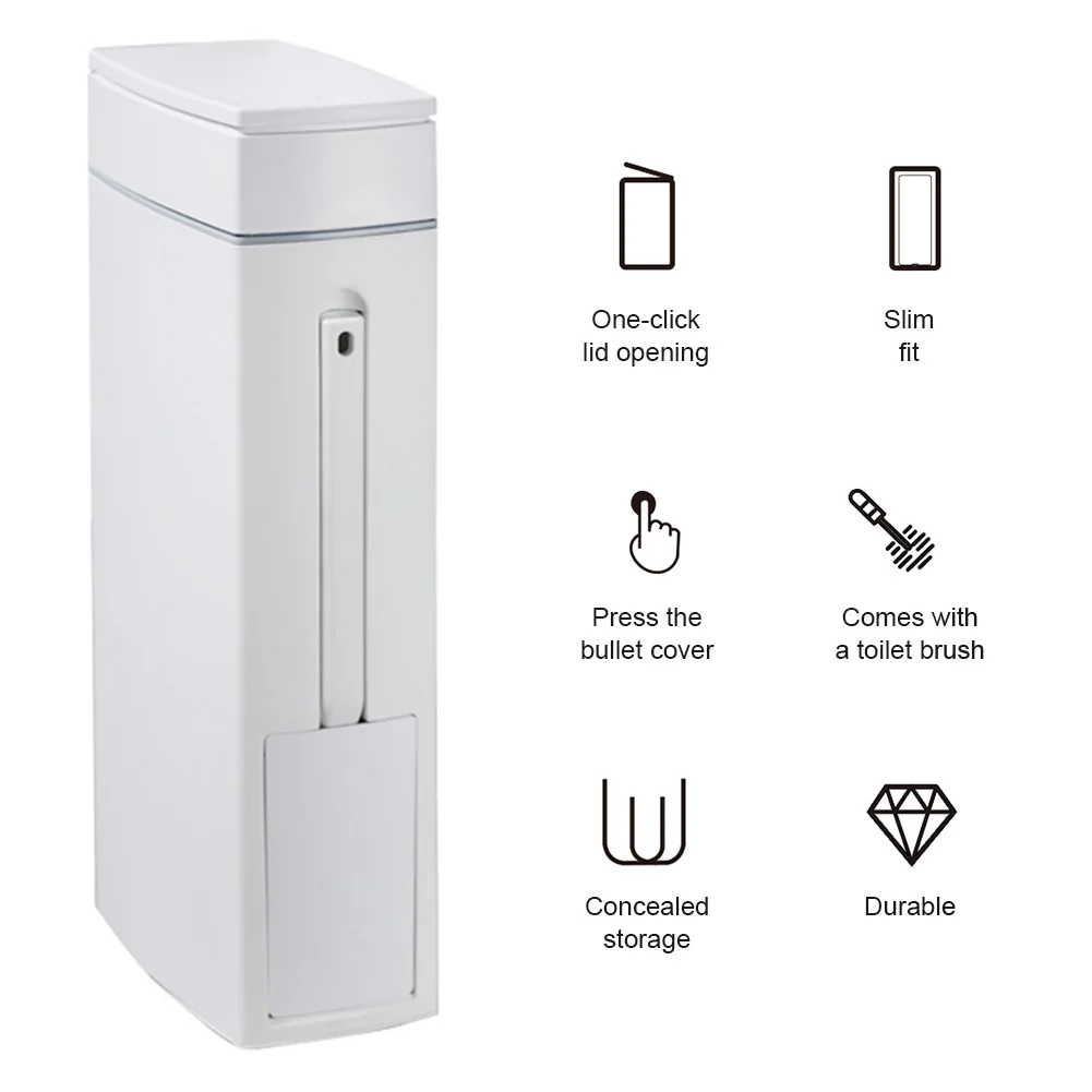 

Узкое мусорное ведро с щеткой для чистки и крышкой, контейнер для мусора для ванной комнаты, для узких пространств