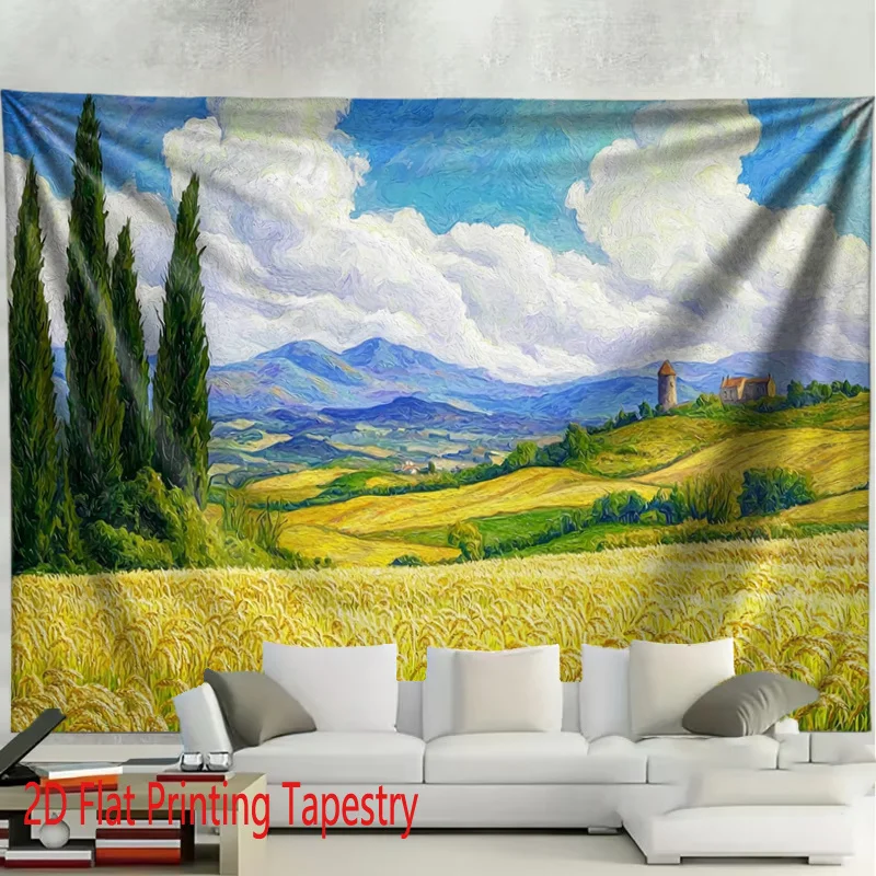 Realistic Landscape Tapestry Wall Art Canvas Print Rustic Nature Scenery Decoration Large Size 180x280cm Living Room Home Decor