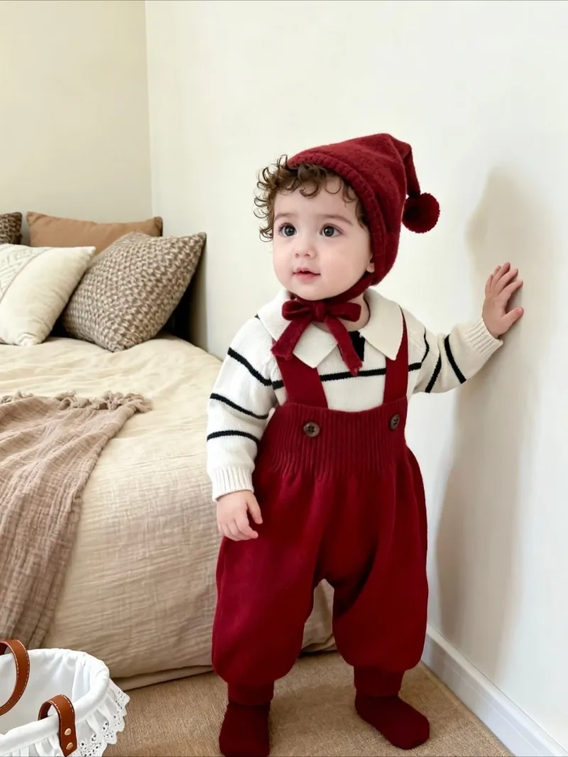Baby's Casual Soft Rompers Autumn Knitted Strappers Korean Baby Jumpsuit Girl and Boys Knitted Bodysuits & One-Pieces